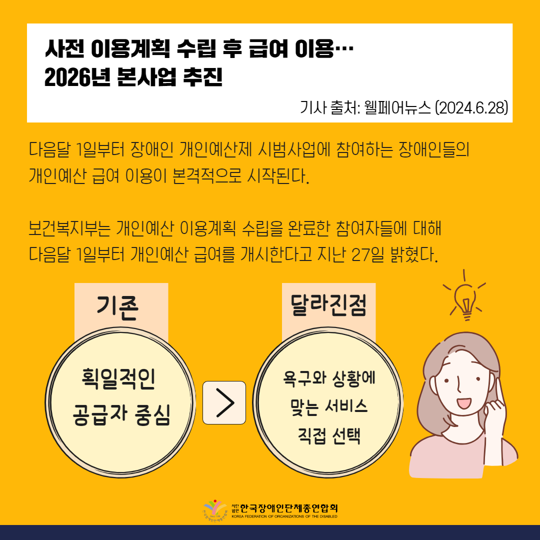 ‘원하는 서비스 선택’ 장애인 개인예산제  7월부터 시범사업
