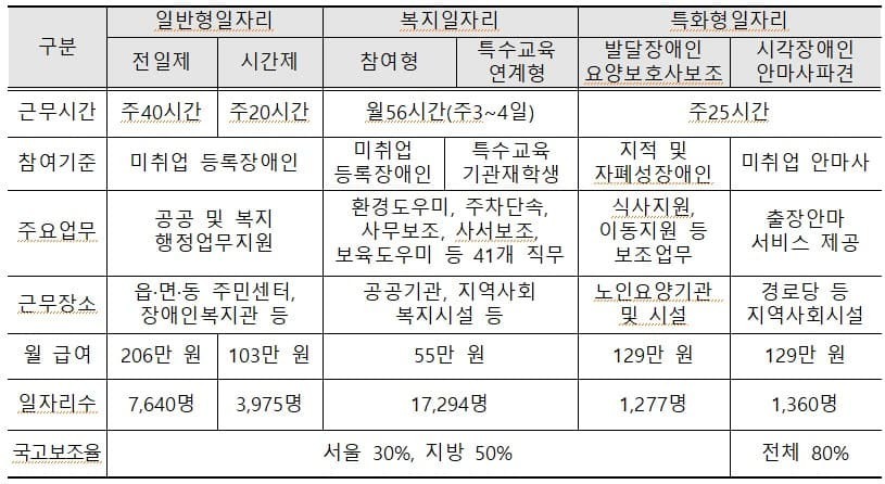 ▲일자리 유형별 현황(24년 정부안 기준) ⓒ 보건복지부