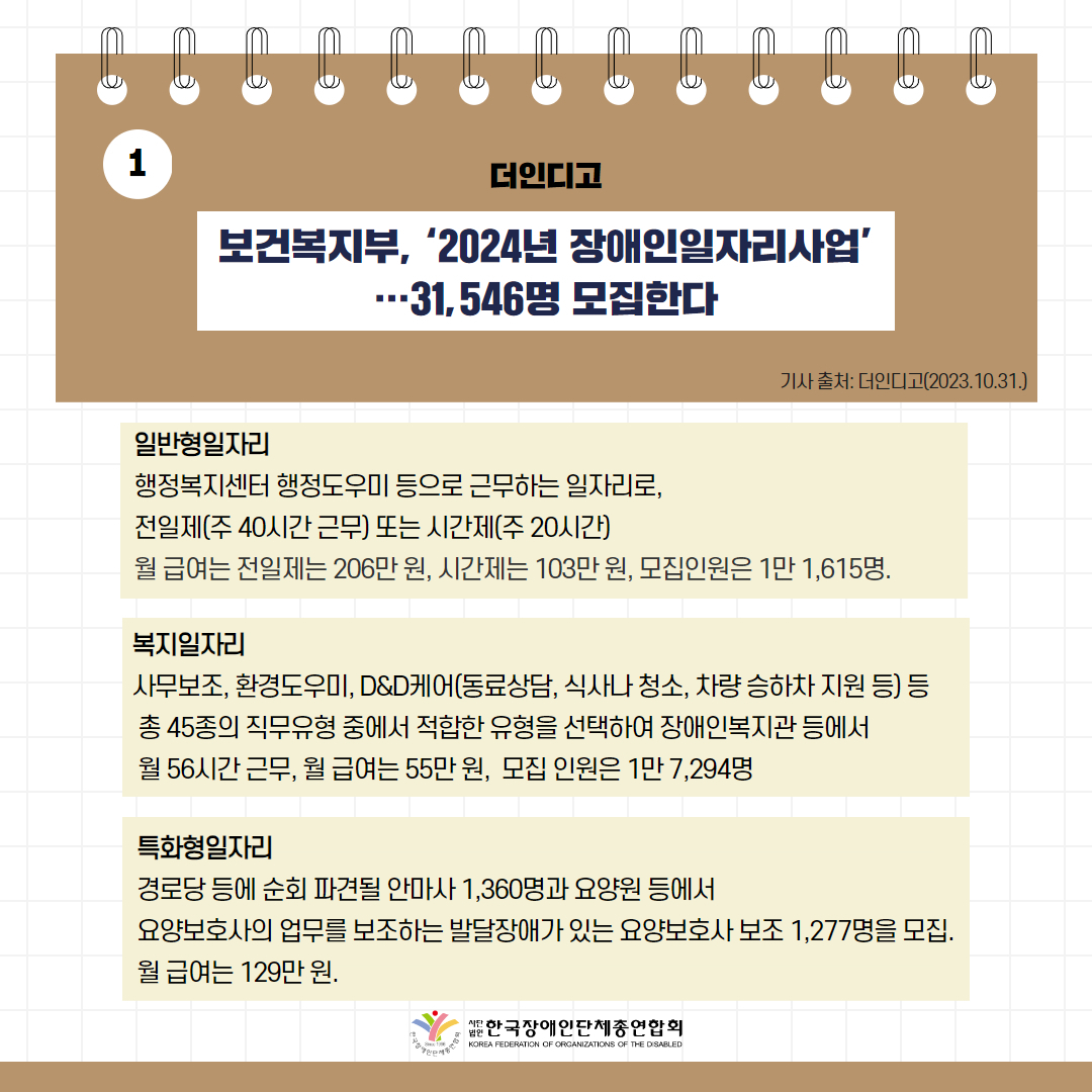 보건복지부, ‘2024년 장애인일자리사업’…31,546명 모집한다