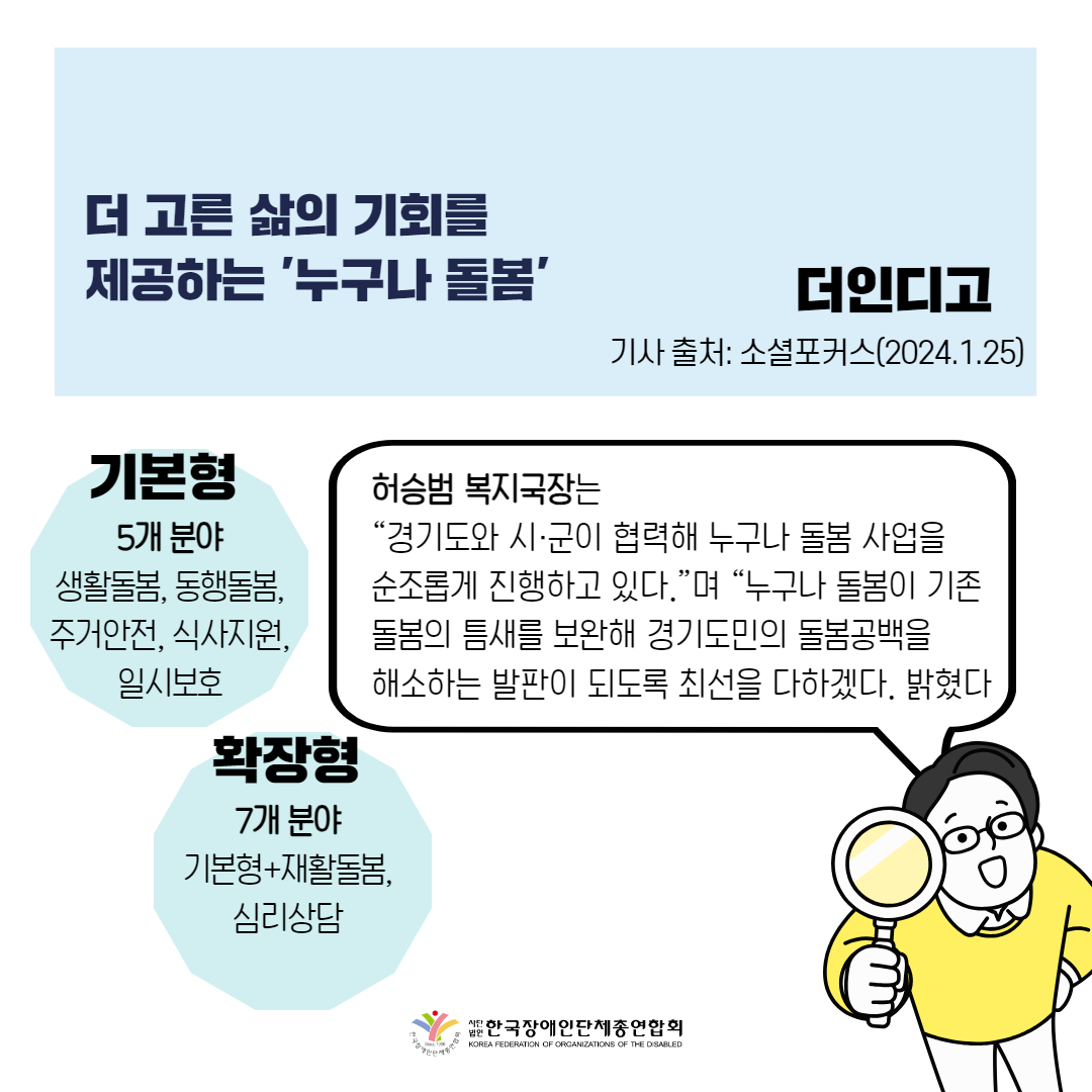  경기도, 15개 시.군에서 '누구나돌봄' 시행 기사 출처: 웰페어뉴스(2024.1.31.)
