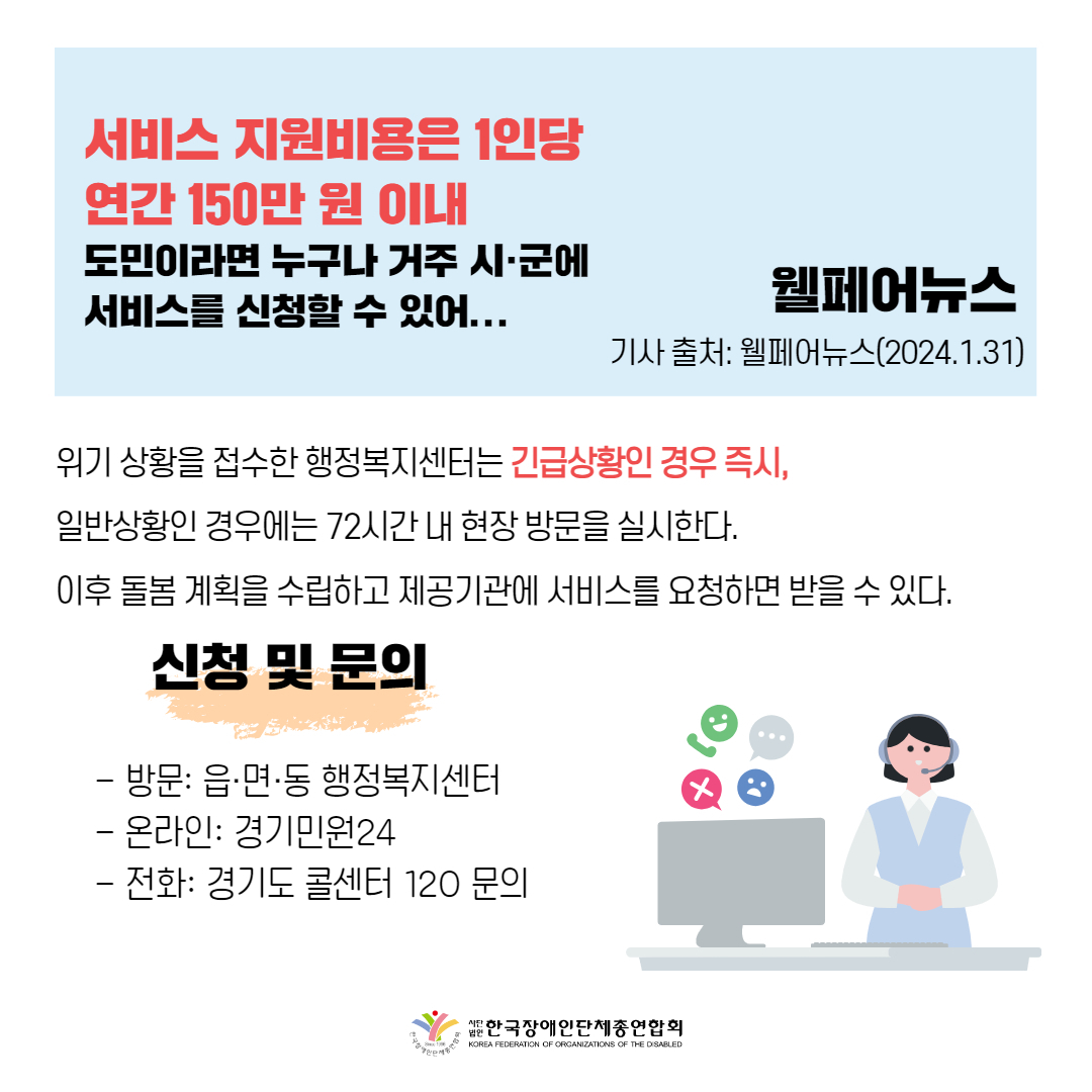  경기도, 15개 시.군에서 '누구나돌봄' 시행 기사 출처: 웰페어뉴스(2024.1.31.)