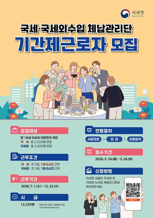 [구인] 국세 및 국세외 체납관리단 기간제 근로자 채용 공고(~5/26)