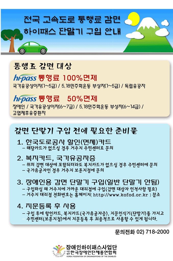 전국 고속도로 통행료 감면 하이패스 단말기 구입 안내, 하단 설명 참고